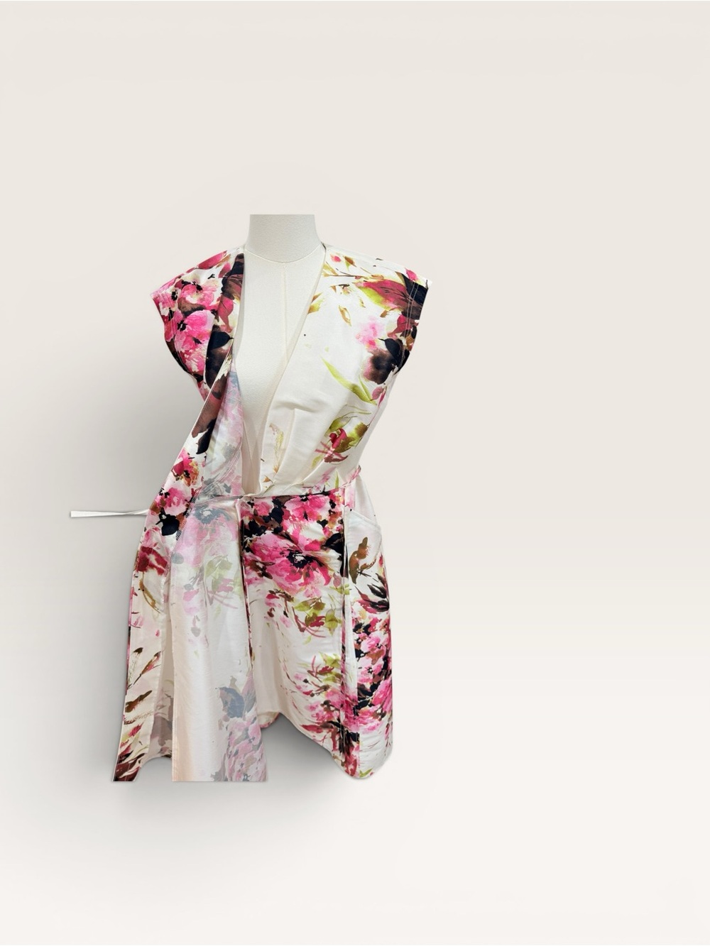 Donna Karan New York Floral Tiered Dupioni Wrap Dress Size 2 Ivory Pink NWT $179 - Picture 13 of 16